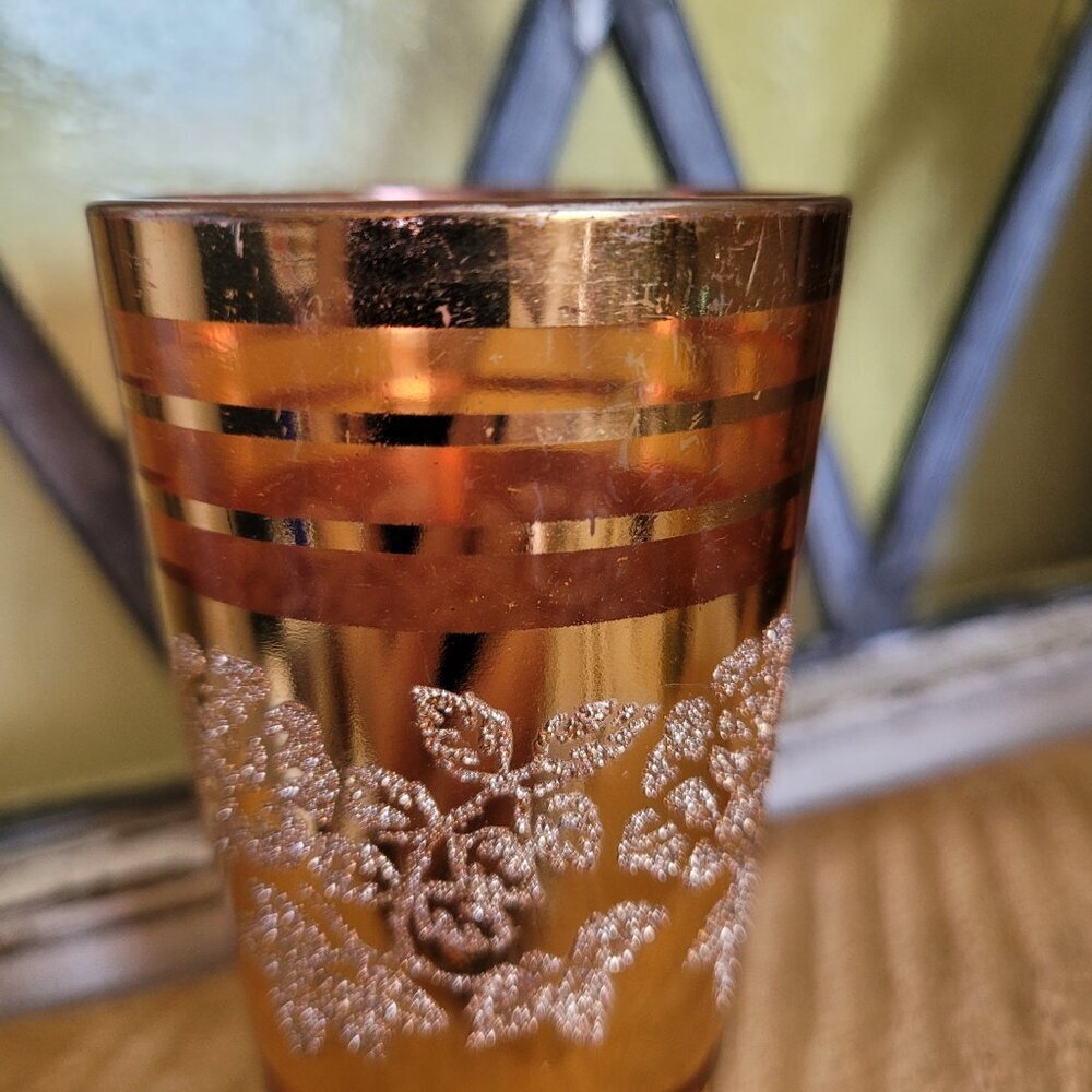 12 Vintage Drinking Glasses from Korea - Orange, Turquoise & Gold Roses - Picture 7 of 15